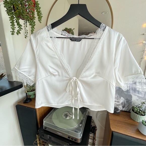 2/$20 Shein Tie-Front Lace Trimmed Crop Top - Picture 1 of 16